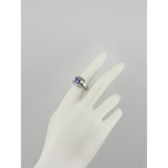 Natural Purple Tanzanite Oval Cut & Round White Diamond Ring in Platinum Size 8 - Picture 10 of 10